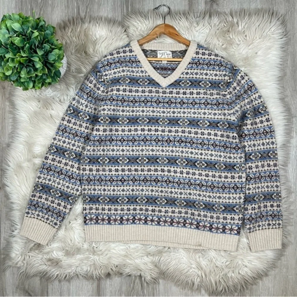 J. Crew Brushed Wool Fair‎ Isle V-Neck Sweater